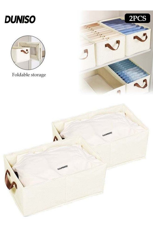 2 Pcs Storage Box,Foldable Clothes Organizer with Handles,Closet Storage Bins,Closet Organizers For Organizing Clothing, Sheets, Toys,47*28*20 cm (Beige)