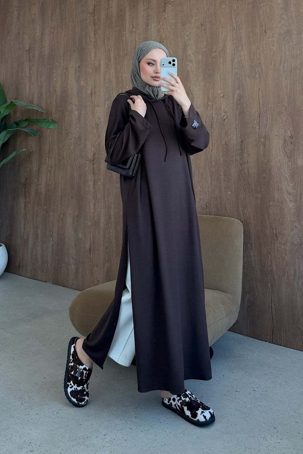 Slit Long Sweat Dress Brown