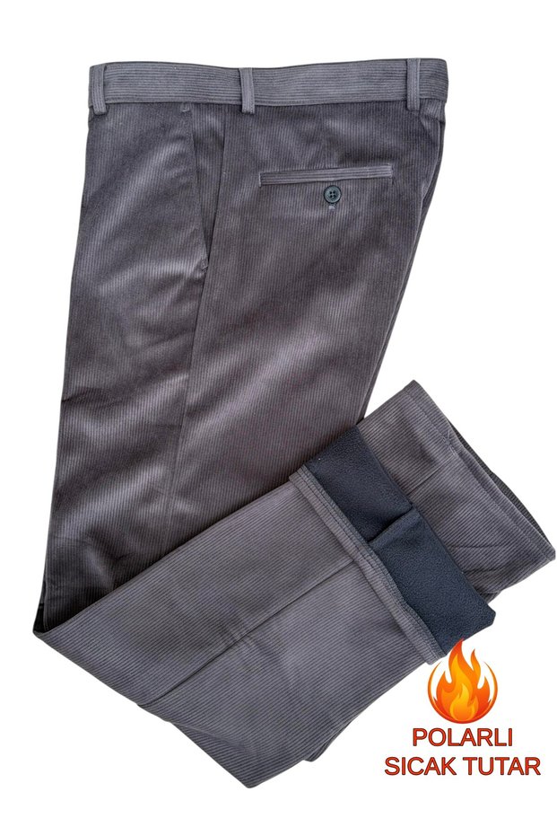 Men's Comfortable Fit High Quality Classic Winter Thick Fleece Lined Thermal Velvet Trousers Dad Ribbed Pants