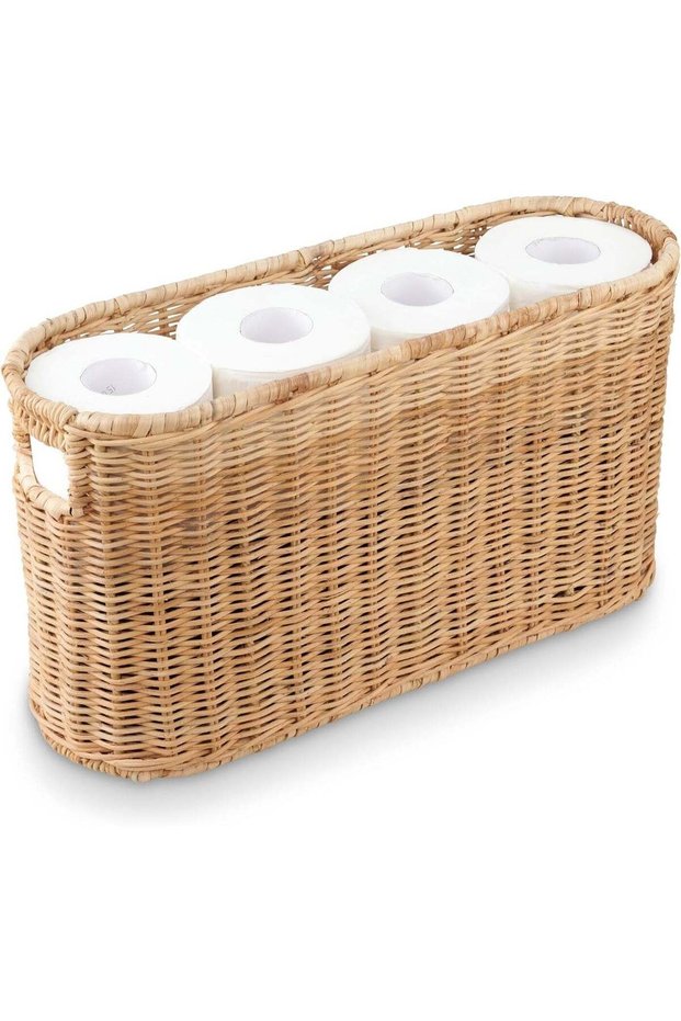 Toilet Paper Storage Basket, Toilet Paper Holder with Storage for Up to 8 Rolls, Coastal Bathroom D