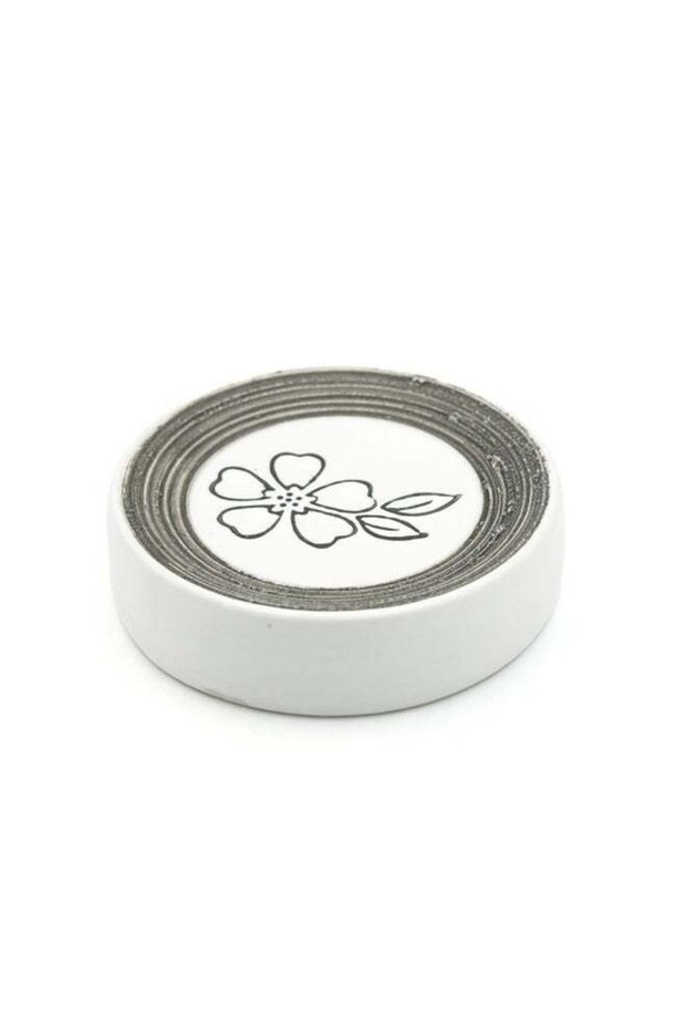 Beram Dispenser Flower Stripes White & Black Ceramic Bathroom Accessory Set Elegant Floral Embossed