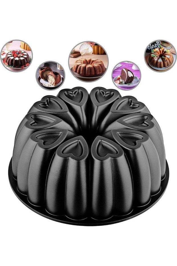 Heart-Shaped Non-Stick Cast Aluminum Cake Pan with Titanium Coating, 12-Cup, 25.4 cm, Black