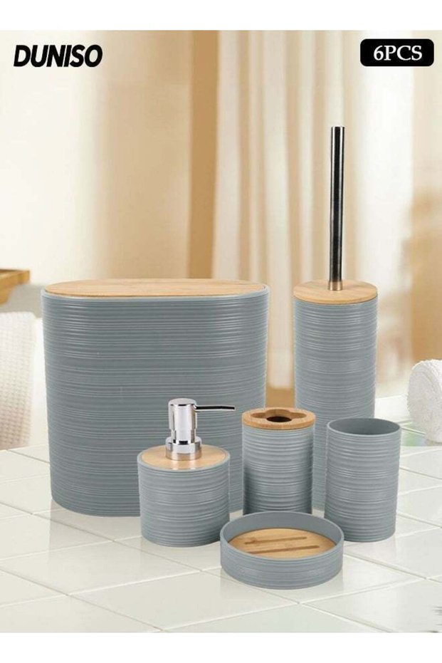 6-Piece Bathroom Accessories Set,Household Plastic Toiletries Set with Soap Dispenser, Toothbrush H