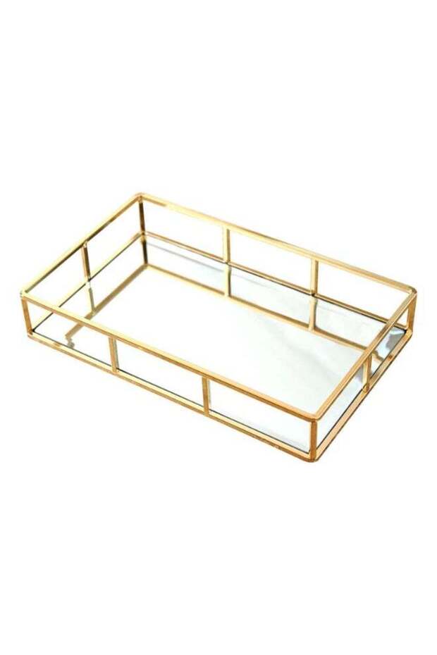 BOAO Tray Mirror - Elegant Gold Decorative Tray, Versatile Jewelry & Perfume Organizer for Home, Ba