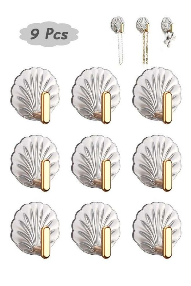 9 Pcs Shell Shaped Adhesive Hooks Heavy Duty Self-Adhesive Hangers No Drill Wall Hooks Waterproof R