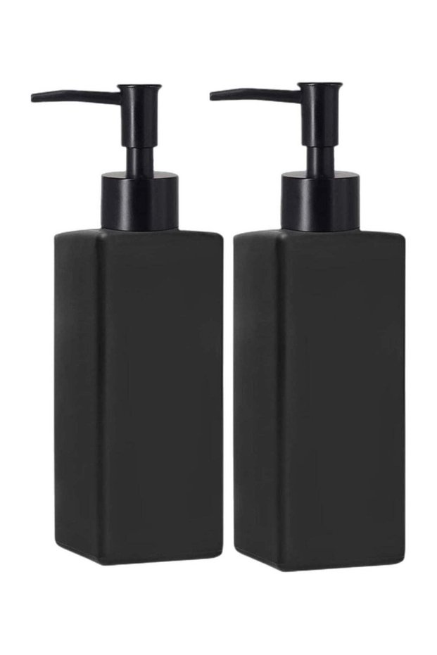 2 Pack Glass Soap Dispenser Bottle with Pump , 12 Oz Refillable Liquid Hand Jar Dispenser for Bathr