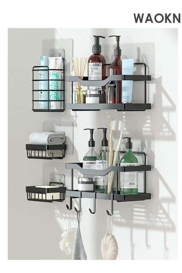 Shower Caddy 5 Pack, Adhesive Bathroom Organizer for Bathroom Storage Kitchen, No Drilling, Large C
