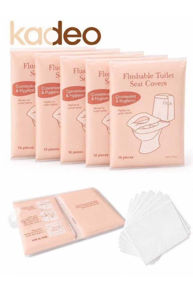 Disposable Toilet Seat Covers 50 PCS, 5 Packs of 10 Flushable Portable Toilet Seat Cover Papers for