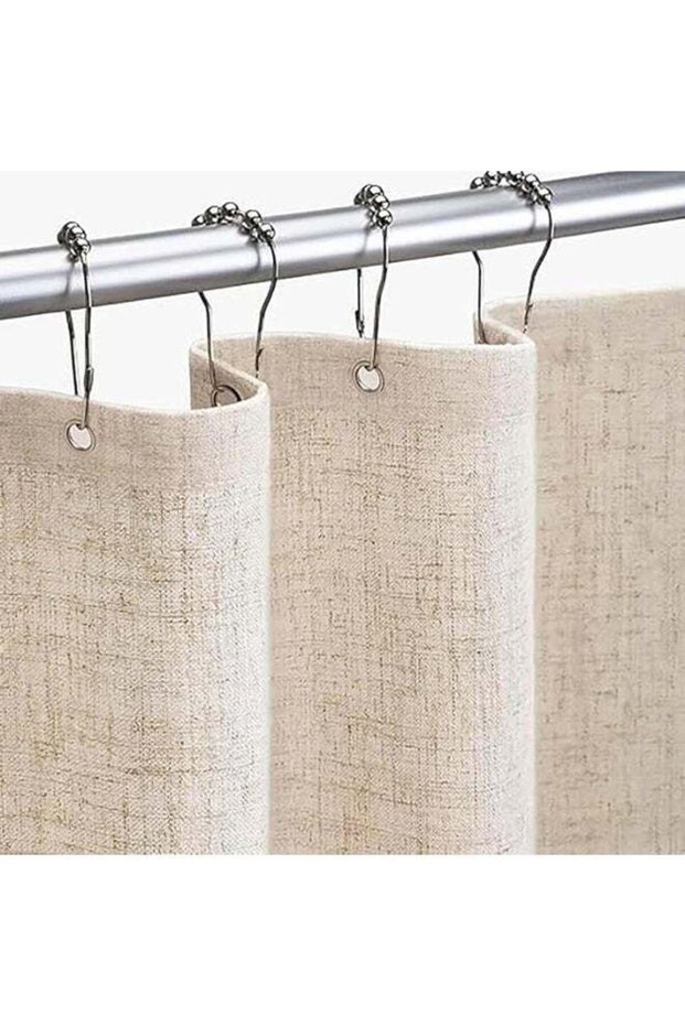ZOXITY Natural Linen Shower Curtain Boho Farmhouse Shower Curtain Heavy duty fabric is waterproof a