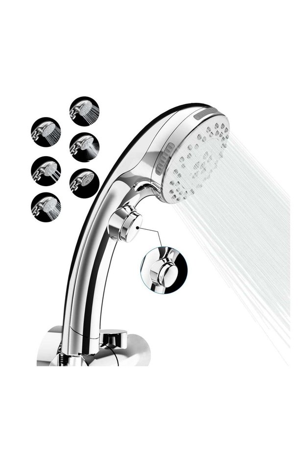 High Pressure Shower Head 6 Spray Modes Universal Square Design Water Saving Black