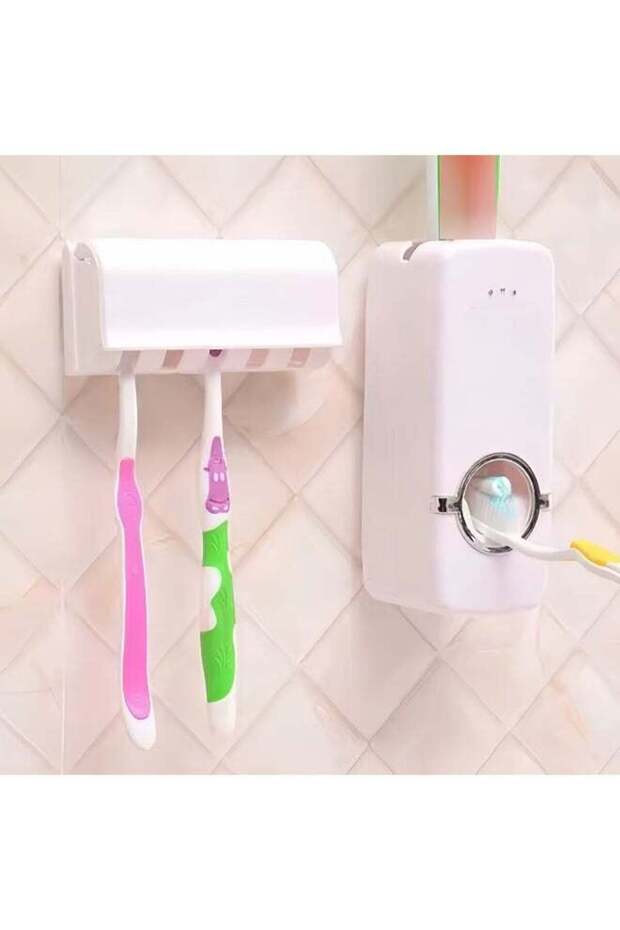 Wall-mounted toothbrush holder with automatic toothpaste dispenser, no drilling required, toothpast