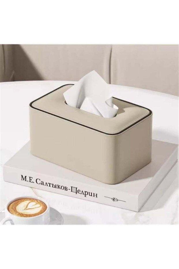 Tissue Box, PU Leather Tissue Holder with Lid, Facial Tissue Case Napkin Dispenser for Home Office