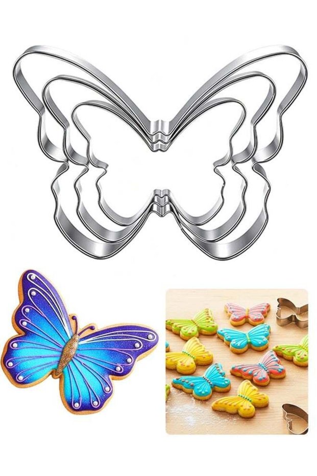 3 PCS 3 Sizes Butterfly Cookie Cutters, Stainless Steel Baking Molds for Biscuit, Sandwich, Cake &
