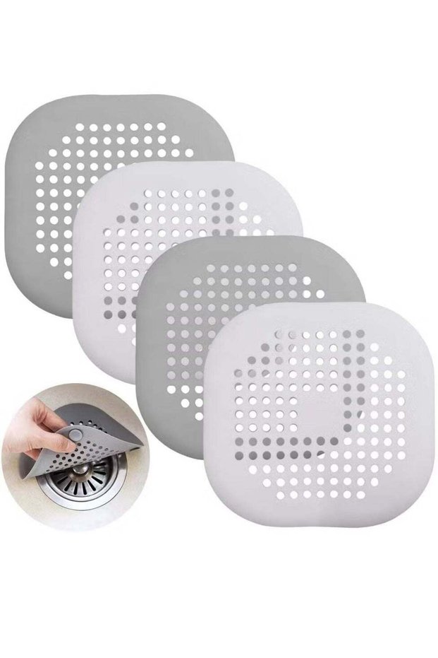 4PCS Silicone Drain Protector with Sucker, Square Drain Cover Bathroom Floor Drain Filter, Shower D