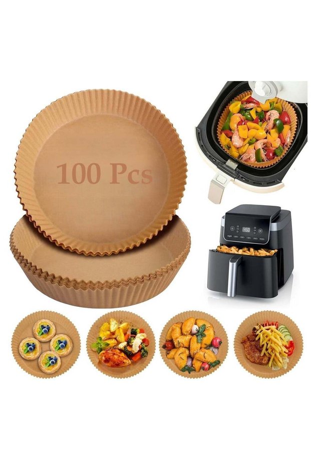 HIAS 100Pcs Air Fryer Disposable Paper Liner | Round Non-Stick Baking Parchment Paper – Waterproof