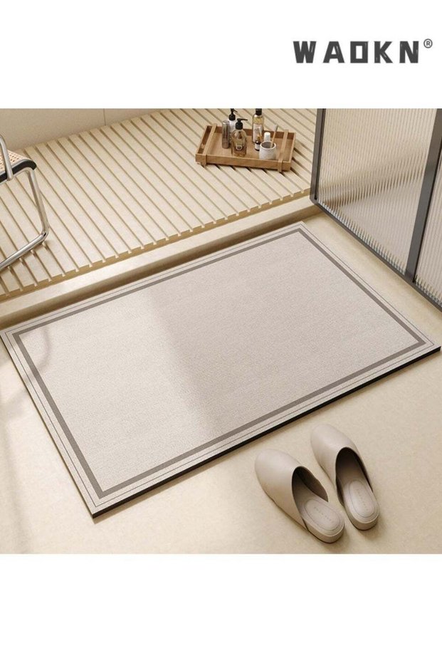 Diatom Mud Bathroom Mat, Quick Dry Absorbent Non-Slip Floor Mat, Minimalist Striped Washable Rug wi