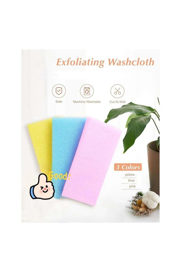 Exfoliating Washcloth, 35 Inch 3 Colors Nylon Bath Exfoliating Towel for Shower, Colorful Japanese