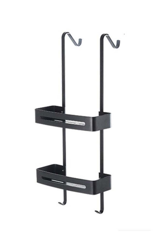 Hanging Shower Caddy Over The Door Shower Organizer Aluminum Shower Shelf Storage Rack (Black)