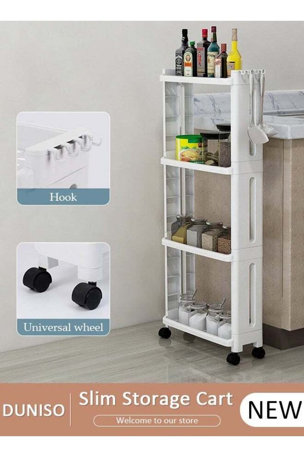 Slim Rolling Storage Cart, 4 Tier Bathroom Storage Organizer Laundry Room Utility Cart, Multi-Purpo