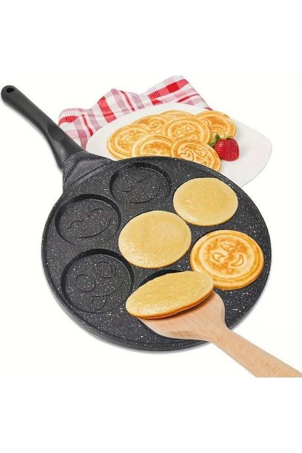 Nonstick Pancake Pan,7 Smiley Face Pancake Griddle, Soft Touch Handle Fun Breakfast for Kids, 26cm