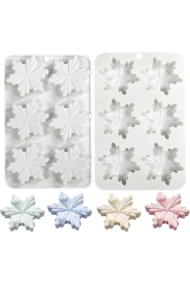 Snowflake Silicone Molds, 2 PCS Snowflake Soap Molds, 12 - Cavities Snowflakes Chocolate Molds, Sno