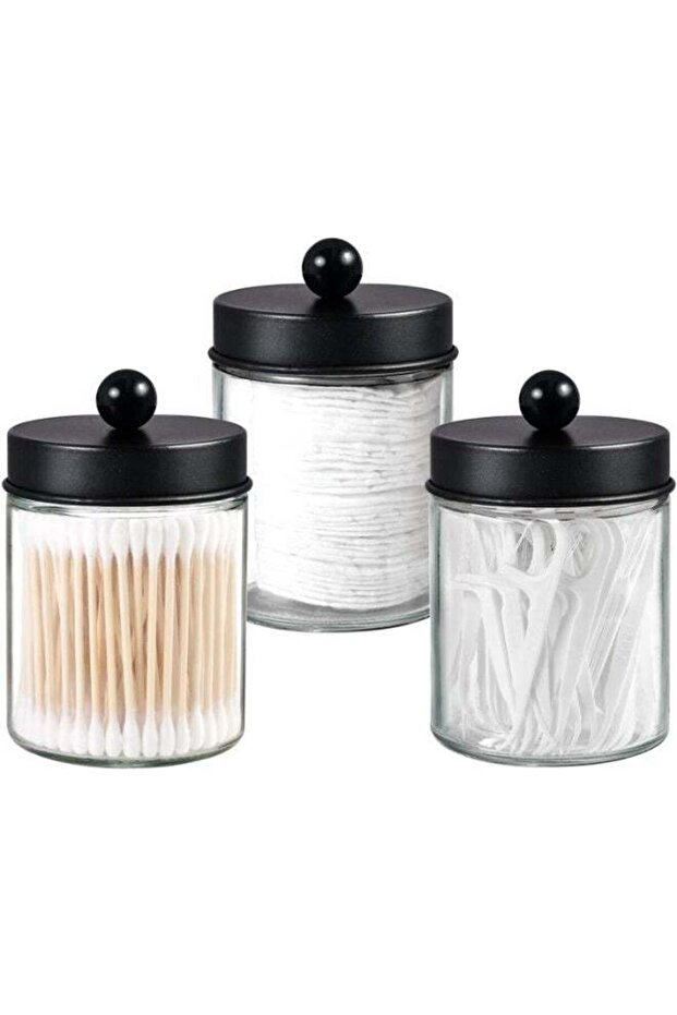 3 Pack Apothecary Jar Canisters Bathroom Vanity Organizer, Qtip Holder Storage Set with Stainless S