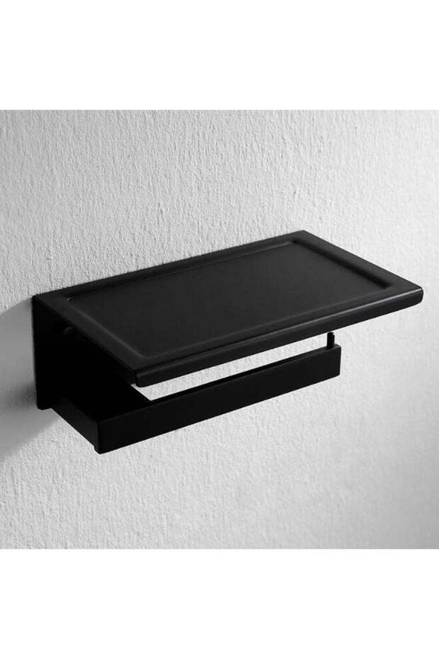 Wall Mounted Matte Black SUS304 Toilet Paper Holder With Modern Shelf