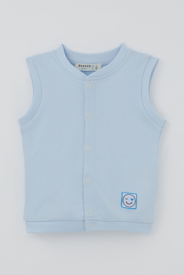 Baby Boy Vest with Snap Fasteners, Blue Heart, Winking Emoji Emblem, 4 Months - 1 Year Old, Baby Blue