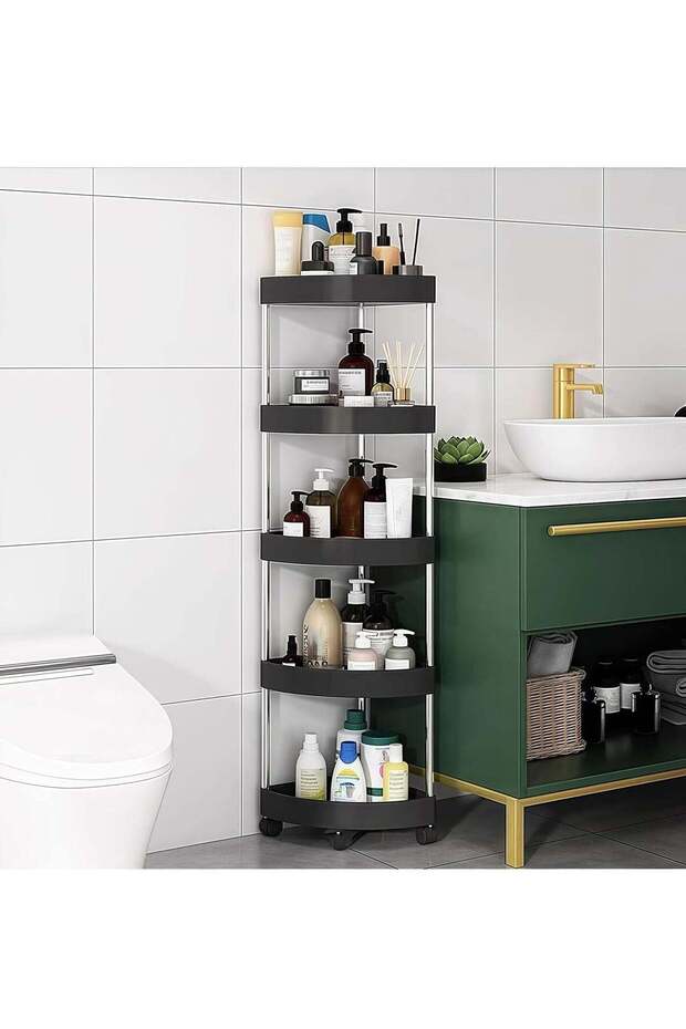5 Tiers Shower Caddy, Bathroom Corner Shelf Organizer with Wheels, Rust Proof Corner Open Storage C