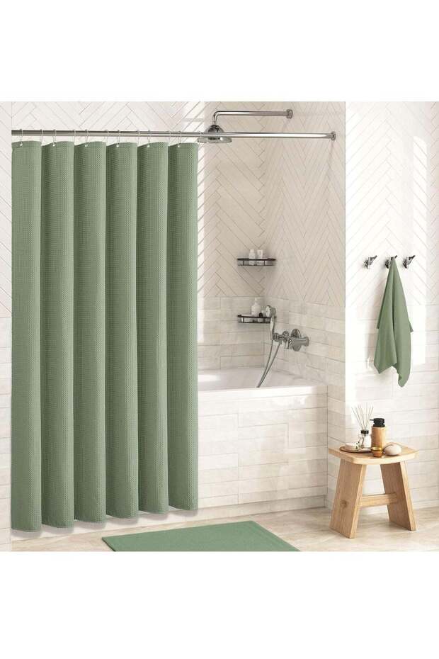 Sage Green Shower Curtain - Waffle Textured Heavy Duty Thick Fabric Shower Curtains for Bathroom, 2