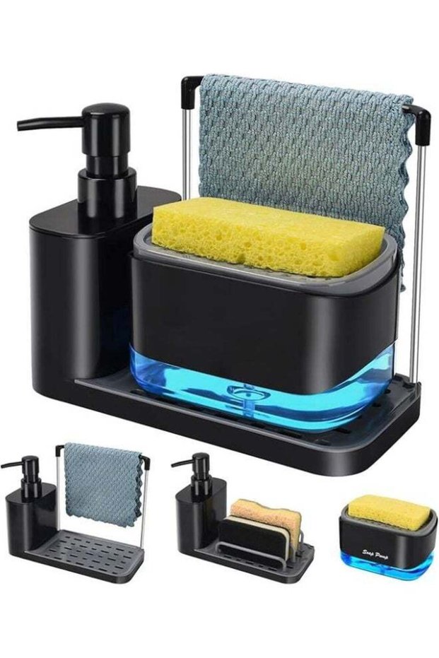 Multi-Functional Soap Dispenser with Sponge & Cloth Holder – 2-in-1 Kitchen Sink Organizer (370ml,