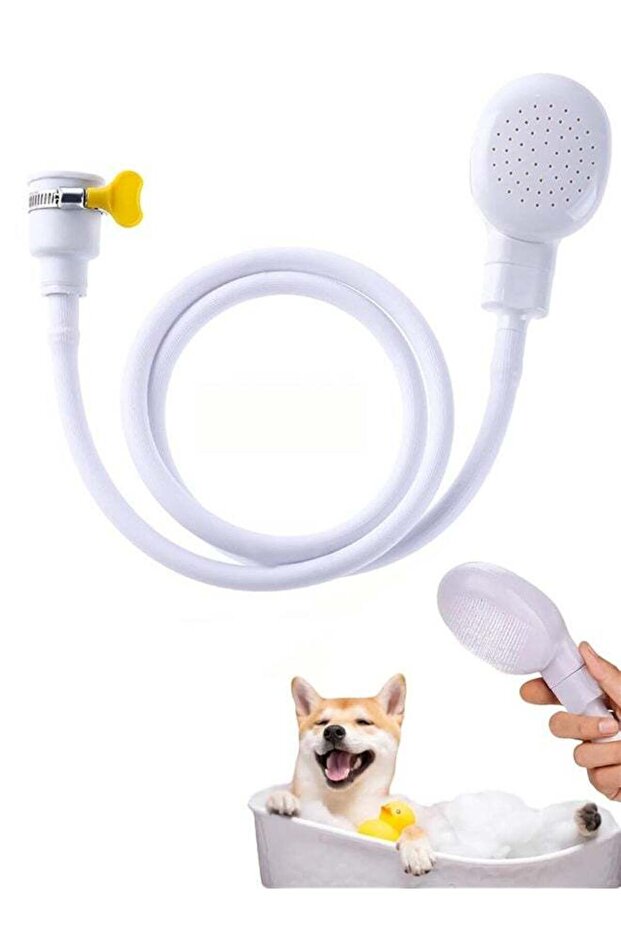 Bath Sink Single Tap Shower Attachment Head Hose Spray for Washing Pet Dog/Cat, Hair Washing(White)