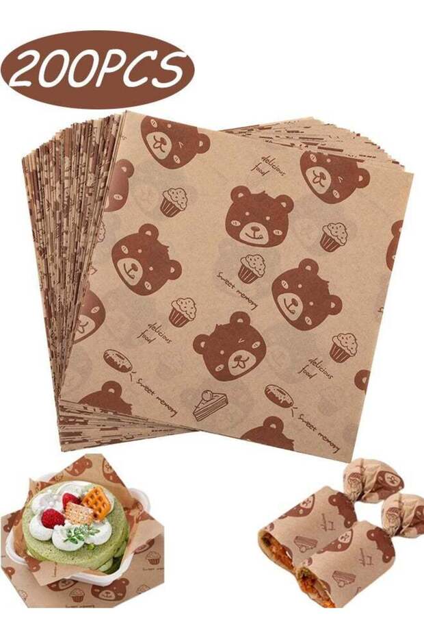 200 Pcs 5.9x5.9 Inch Little Bear Sandwich Wrapping Paper Waterproof Greaseproof Waxed Baking Sheets