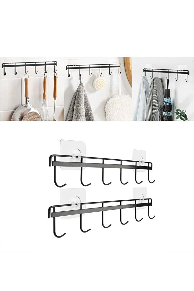 No Drilling Adhesive Wall Hooks 2 Pack Waterproof Kitchen and Bathroom Utensil Holders Space Saving