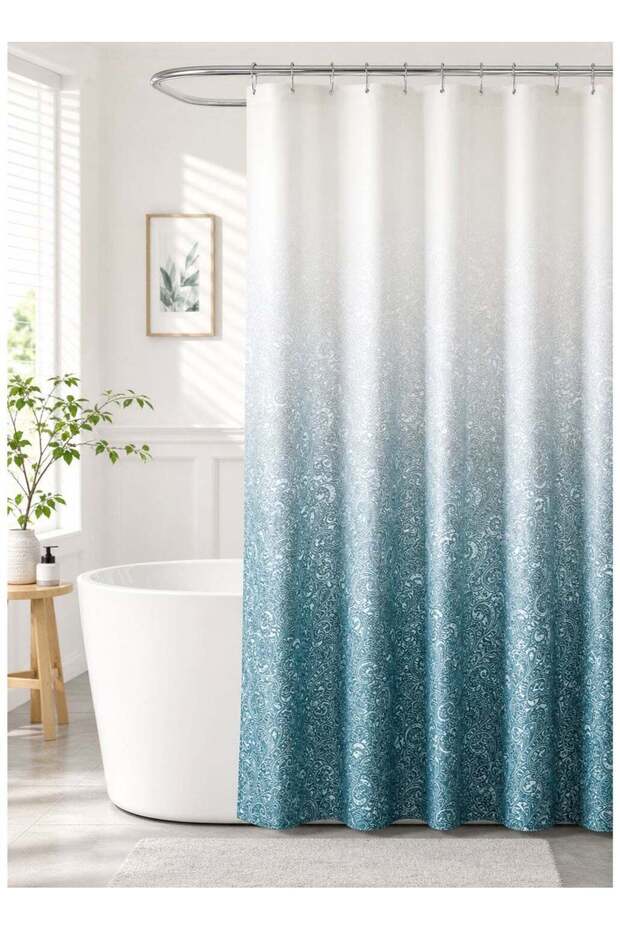 Gradient Shower Curtain For Bathroom - Decorative Roland Shower Liner - Household Printed Shower Cu