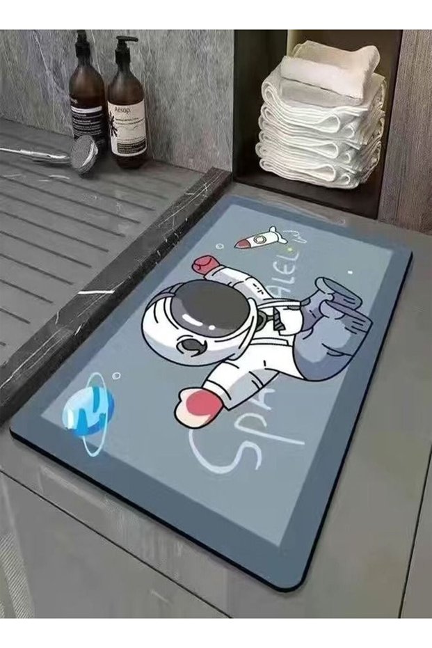 Set of 5 pcs Absorbent Modern Design Astronaut Printed Non Slip Quick Drying Bathroom Mat 70 x 45 c