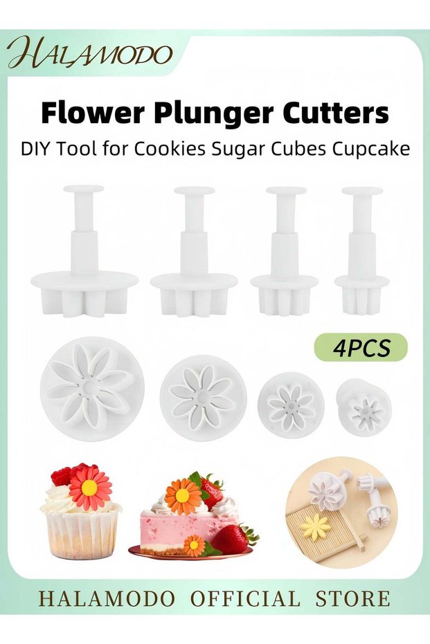 4PCS Multi-Shape 3D Flower & Leaf Pastry Cutter Set Reusable Sturdy Food-Safe Baking Tools for Home
