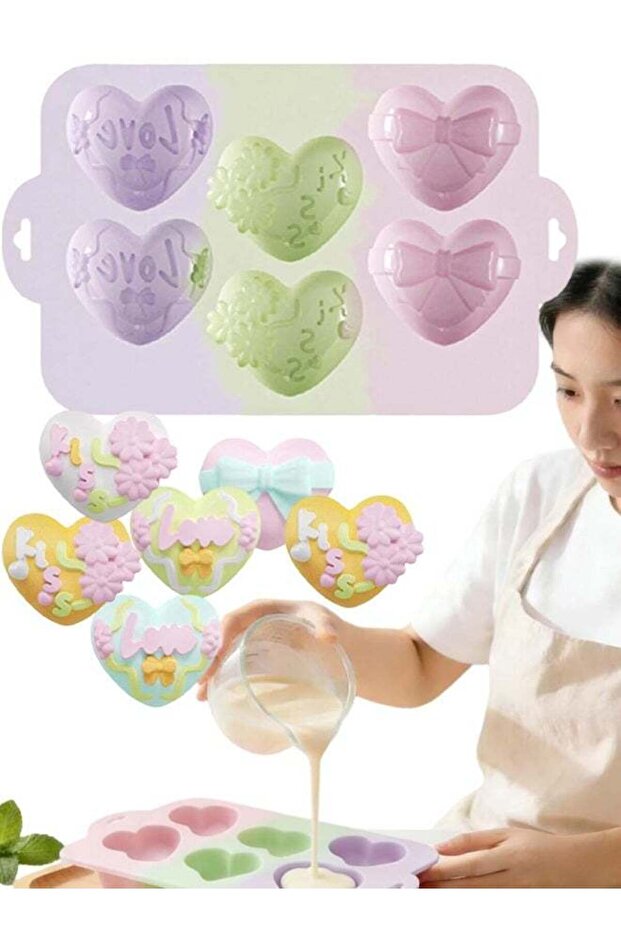 Color Blocking 3D Heart Silicone Mold Valentine Chocolate Soap Jelly Pudding Candy Making Mold