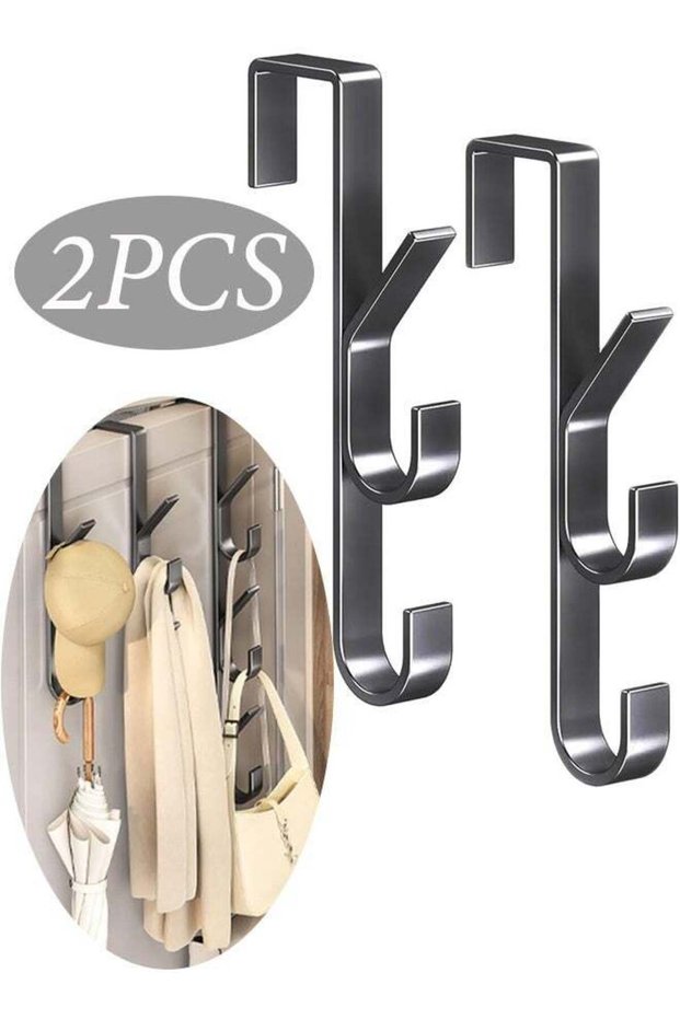 2Pcs Carbon Steel Over The Door Hooks Holders 3 Hooks Door Mount Towel Racks for Couples Placing To