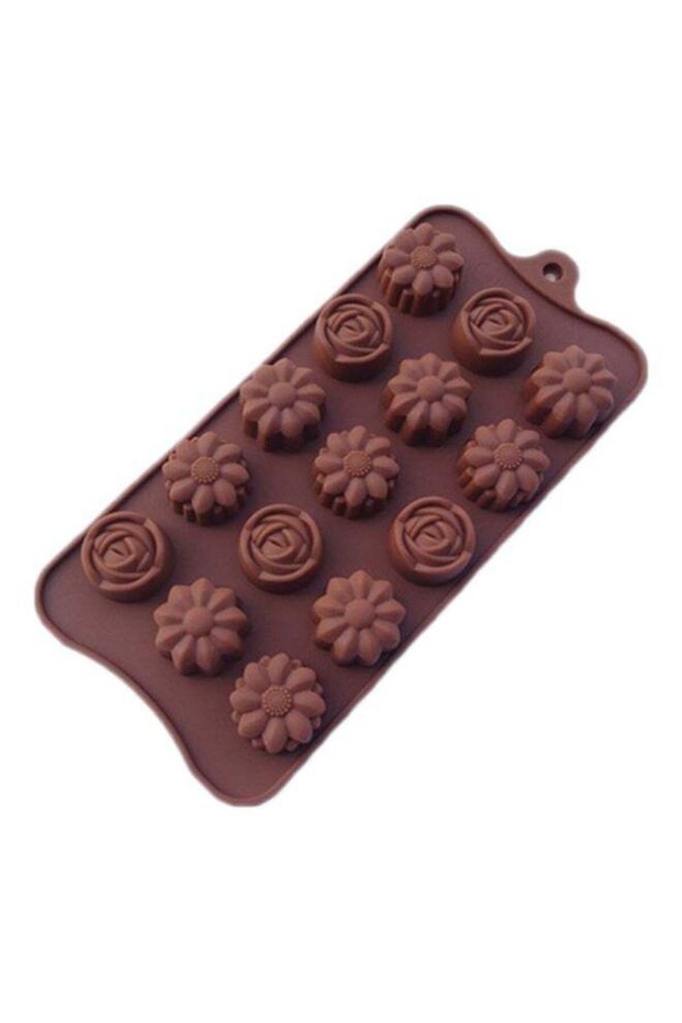 15 Rose Flowers Chocolate Mold Brown 20 x 10 x 2cm