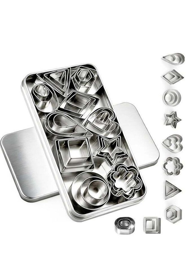 30Pcs Mini Cookie Cutter Set with Box, Geometric Set for Biscuit Mold