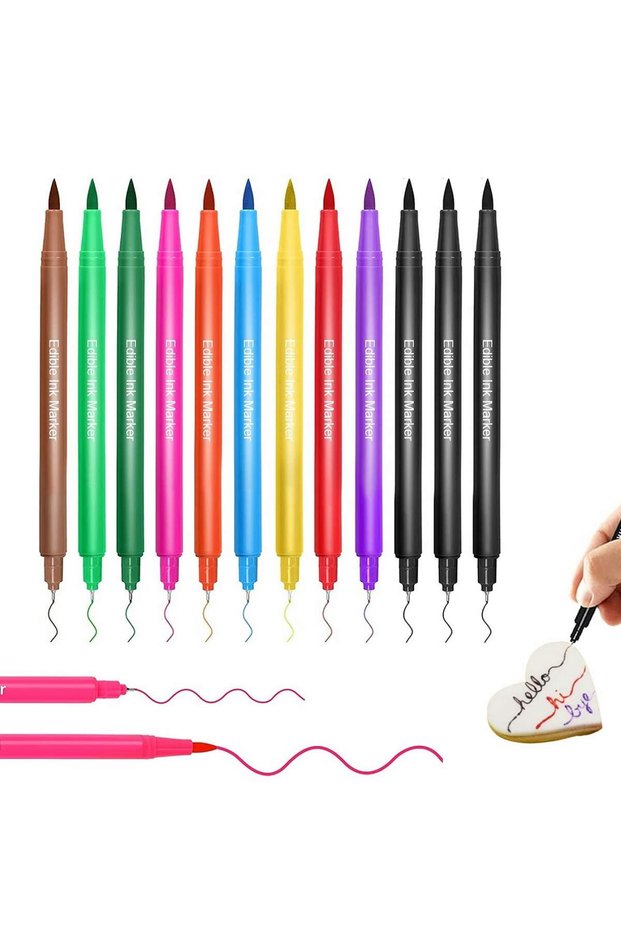 Food Coloring Pens Upgrade 12 Pcs Food Coloring Marker Pens Dual Sided Edible Markers with Fine and