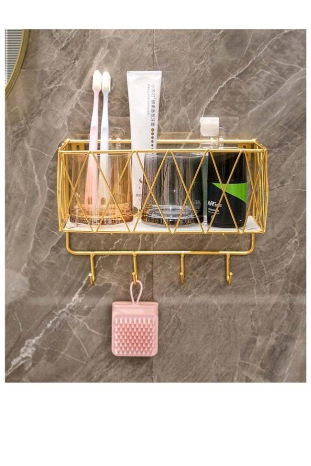 1 PC Metal Drain Rack Bathroom Organizer Wall-Mounted Perforation-Free 24x12x19 cm