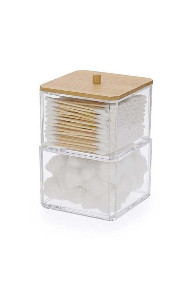 Holder Dispenser 2-Section Clear Bathroom Organizer Jar 2 Grids Cotton Swab/Pad/Ball Holder Contain