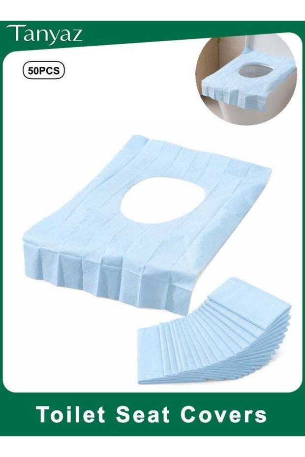 Disposable Toilet Seat Covers, 50 PCS, Light Blue, Soft Nonwoven, Foldable, Full Coverage