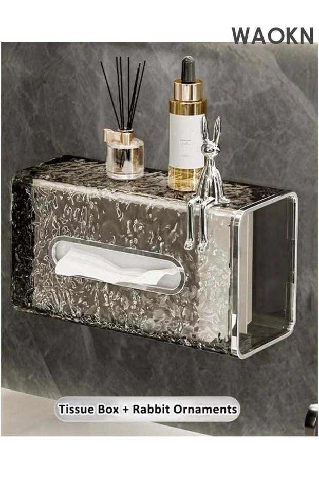 Bath wall Mounted Tissue Holder, Glacier Pattern Paper Organizer Dispenser, Perforation-Free Plasti