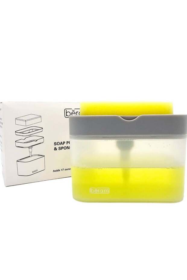 BERAM 500ml Soap Dispenser with Sponge Holder 2-in-1 Countertop Pump for Kitchen Sink Dishwasher So