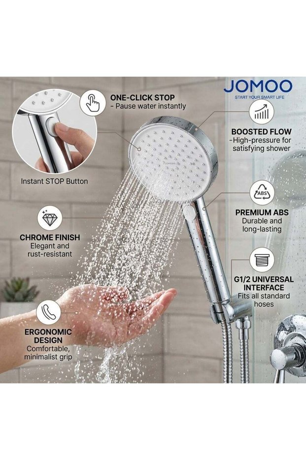 High Pressure Handheld Shower Head with One-Touch Water Stop, Water Saving Bathroom Shower Head, An