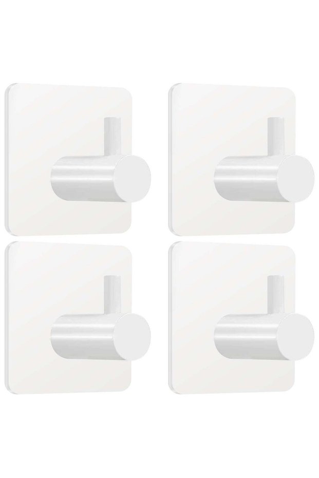 White Adhesive Towel Hooks Heavy Duty Wall Hooks Stick on Shower Hooks for Bathroom Kitchen Door-4P