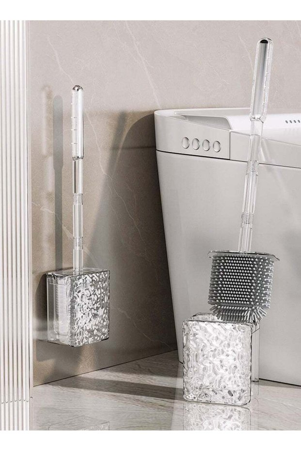Luxury Glacier - Patterned Transparent Silicone Toilet Brush, Wall - Mounted & Floor - Standing Bat